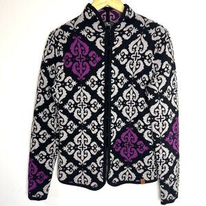 Neve Merino Wool Womens M Geometric Cardigan Jacket Warm Winter Artsy Office